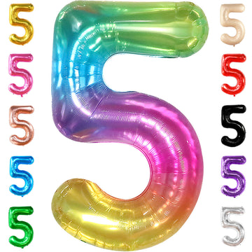 Katchon, Giant Rainbow 5 Balloon Number - 40 Inch | Colorful Gradient Rainbow Five Balloon Number For 5Th Birthday Decorations Girl | Jelly 5 Birthday Balloon, Five Balloon For Rainbow Party Supplies