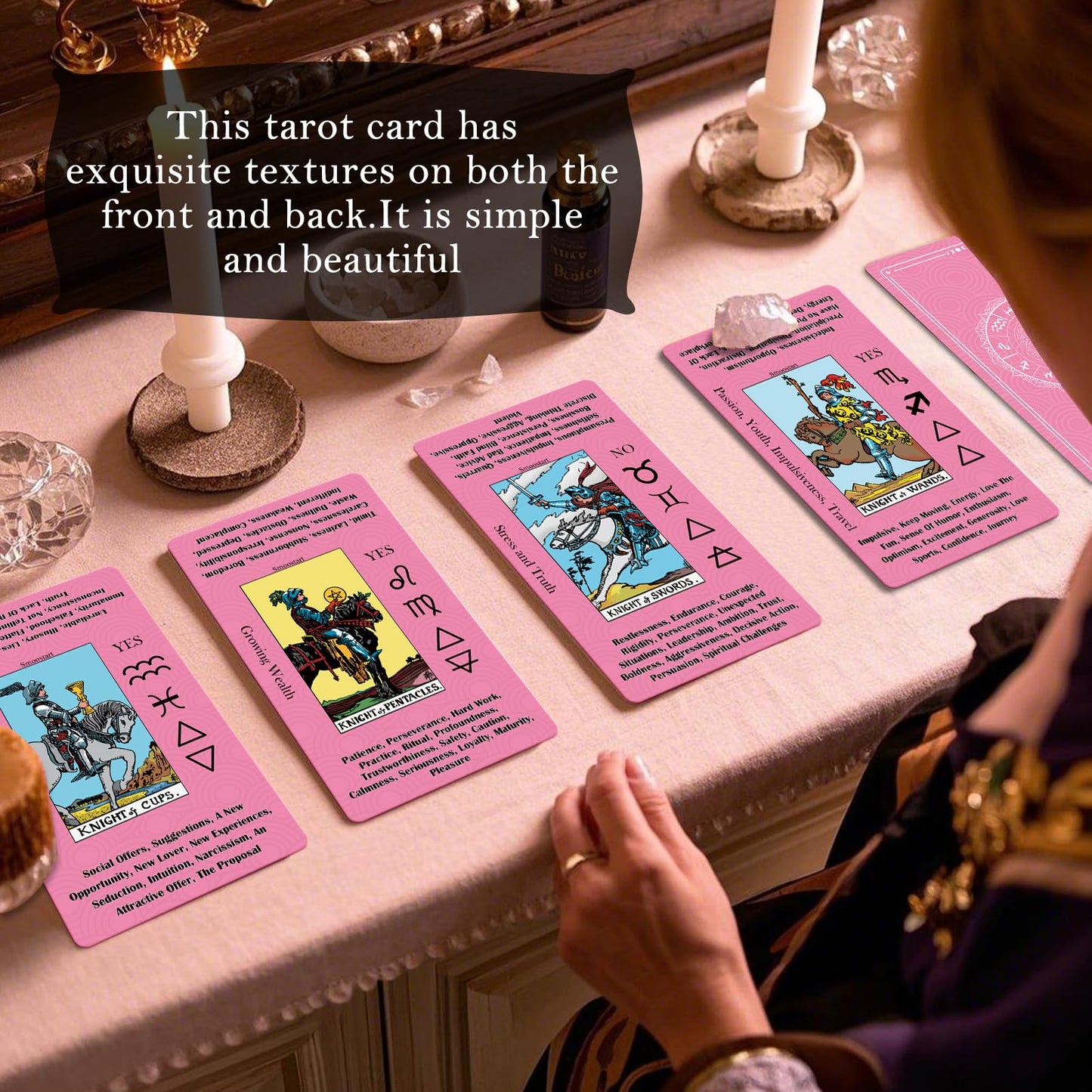Smoostart Tarot Cards for Beginners with Meanings on Cards - Includes enhanced Velvet Storage Bag & Guide Book - 450GSM Thicker Cards