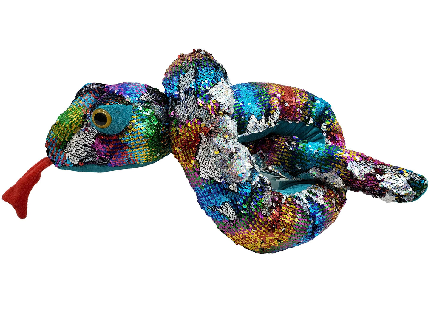 LMC Products Rainbow Flip Sequin Stuffed Snake - 60" Plush Reversible Sequin Pet Toy