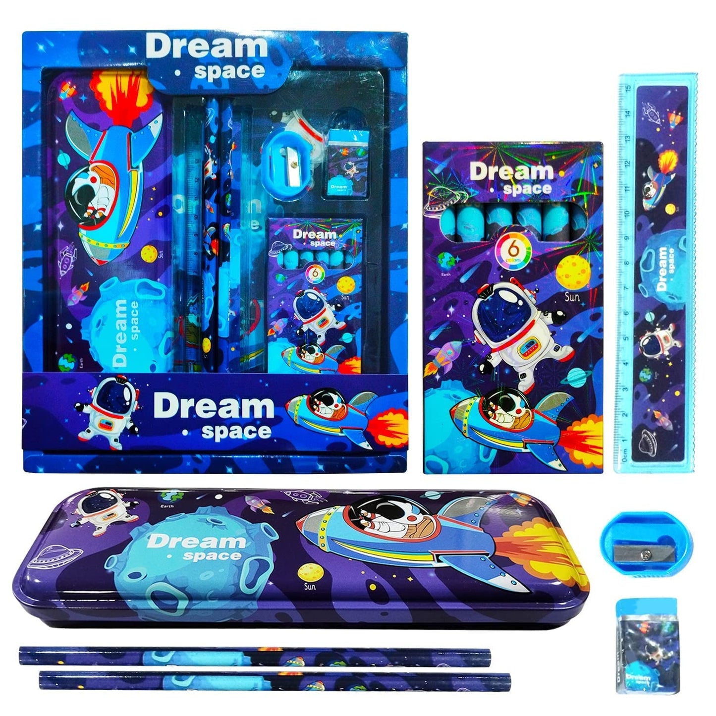 Youth Enterprises 12 Pcs All In One Space Astronuts Theme Stationery Set Combo Boys School Supplies Stationery Gift Set Kit
