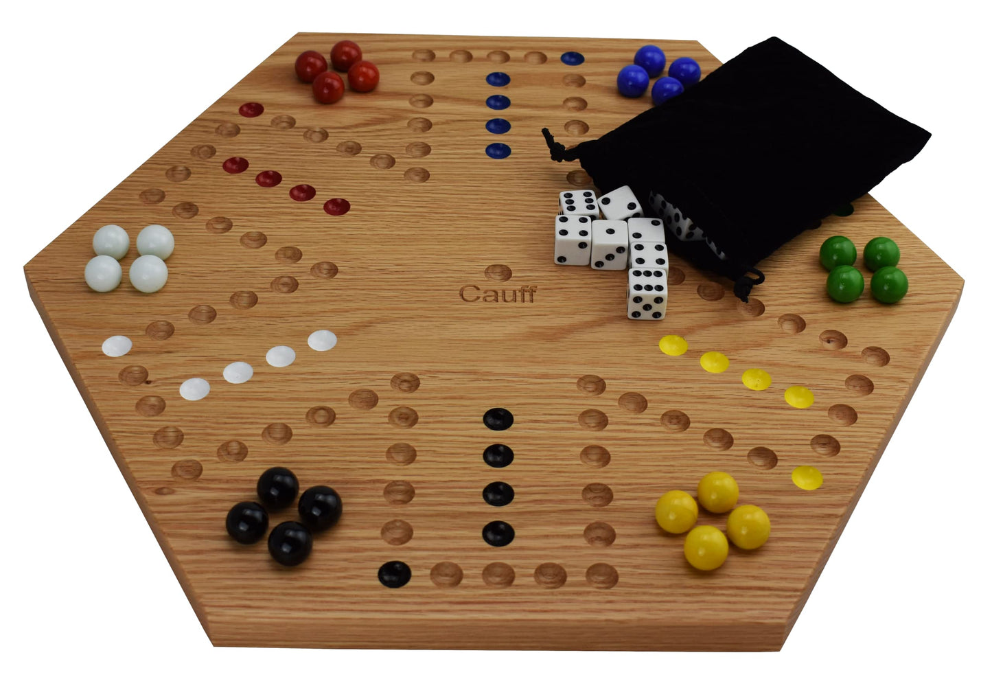 Cauff Solid Oak Double Sided Marble Board Game - 20 Inch, Hand Painted, Brown Wood