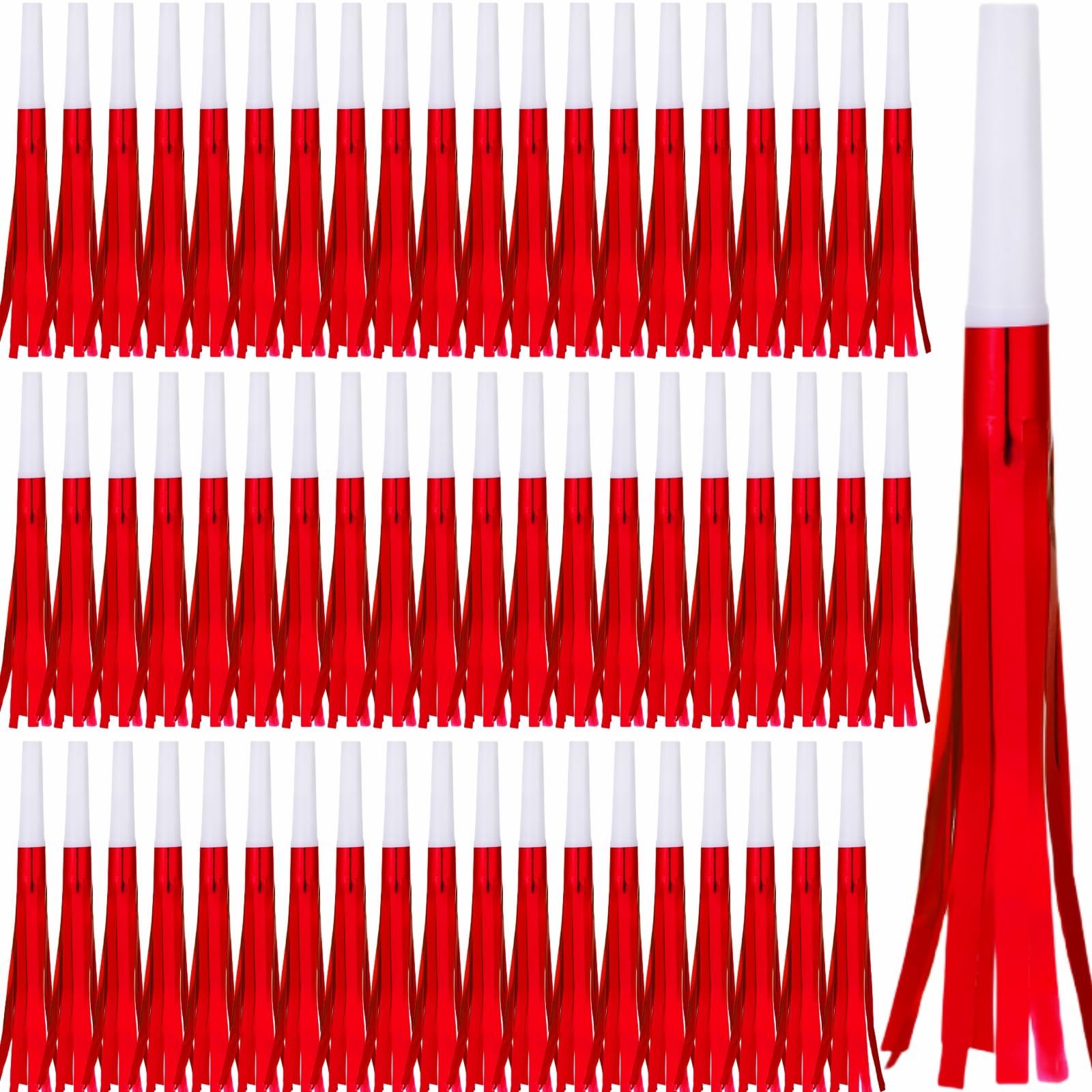 Lcpqmzgh 60 Pcs Gold Noise Makers, Metallic Fringed Noise Makers For New Year Party Favor Supplies (Red)