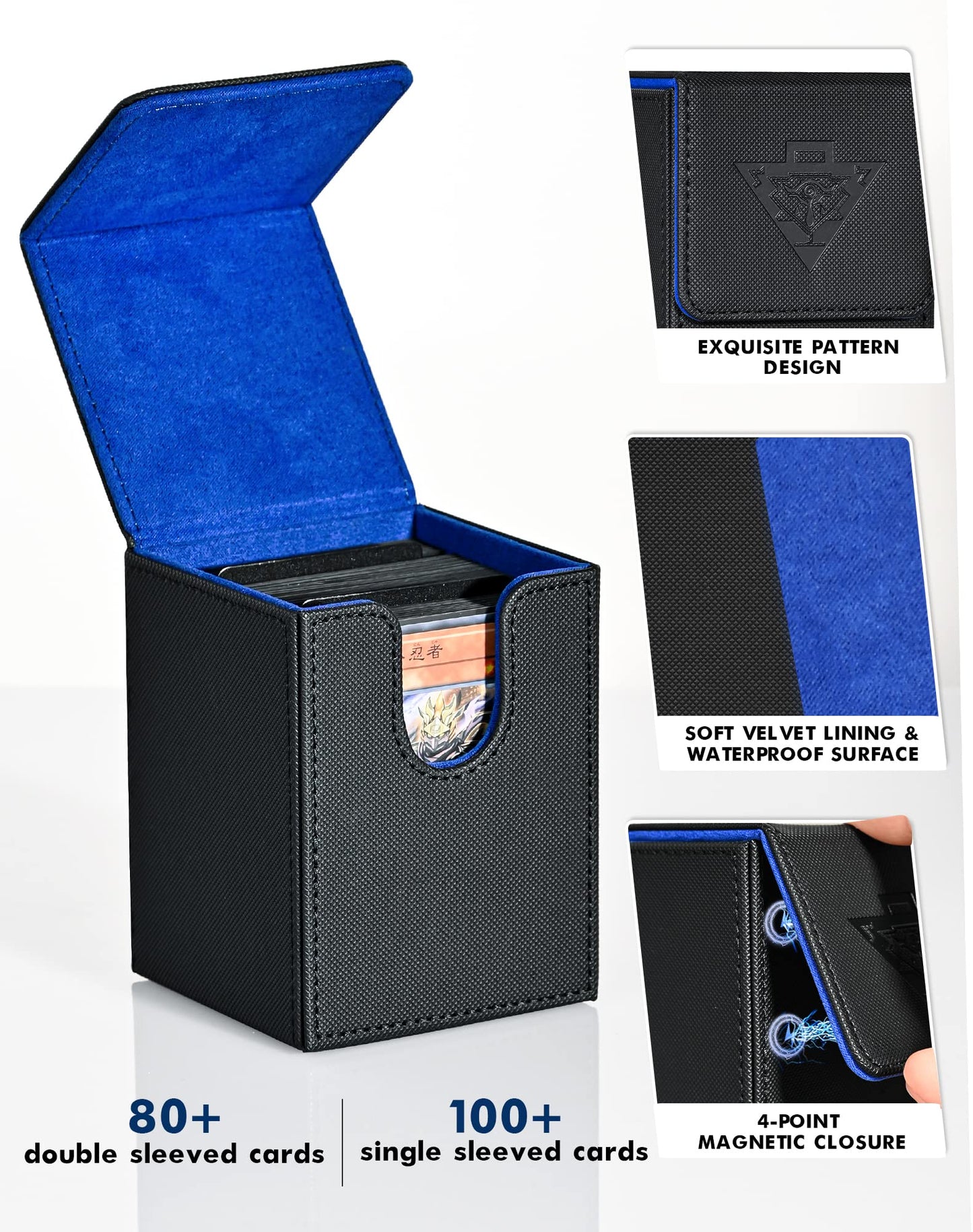 Zlca Deck Box For Mtg Yugioh Tcg, Storage Box With Dividers Holds 100+ Sleeved, Premium Deck Case Compatible With Ccg Trading Cards (Black&Blue,Puzzle)