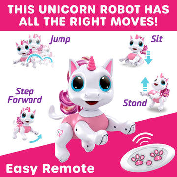 Power Your Fun Robo Pets Unicorn Toy For Girls And Boys - Remote Control Robot Toys With Interactive Hand Motion Gestures, Stem Programmable Treats, Walking, Dancing Robot Unicorn Kids Toy (Pink)