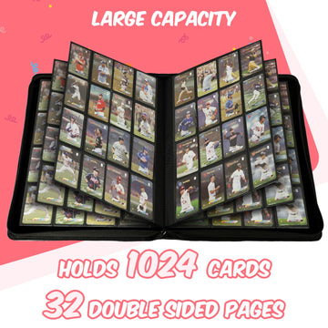 enhanced Card Binder 16 Pocket  1000+ Cards PU Cover Trading Card Binder Side Loading Card Collection Album Holder Folders for MTG  TCG  Game Cards & Sports Cards  Kpop (light pink)