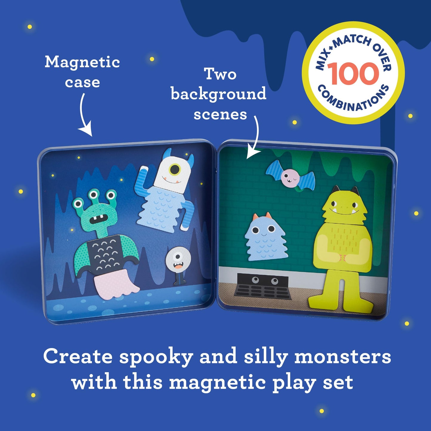 Petit Collage Magnetic Play Set, Monsters - Mix & Match Magnetic Game Board, Ideal For Ages 3+ - Includes 2 Magnetic Scenes And