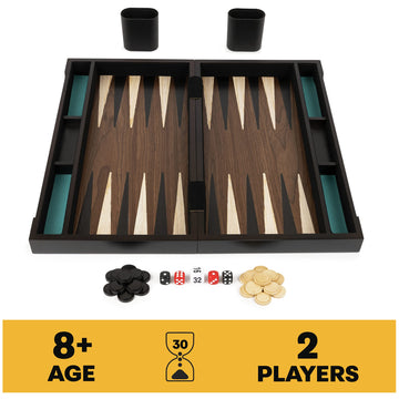 Spin Master Games Legacy Deluxe Wooden Backgammon Set - Classic 2-Player Board Game with Cups & Dice for Ages 8 and Up