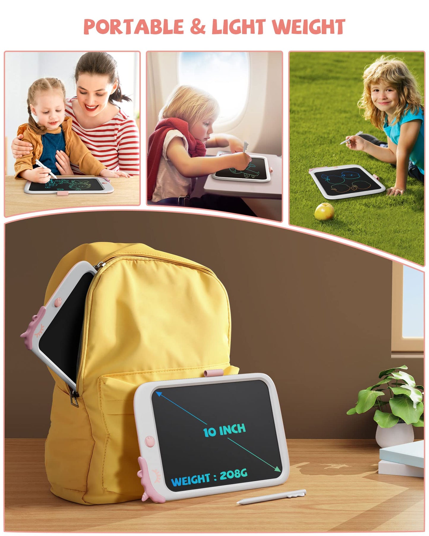 10 Inch Writing Tablet For Kids, Unicorn Toys Gifts For Girls Aged 3-5, Toddler Girl Toys Kids Educational Toys Travel Toys, Bir
