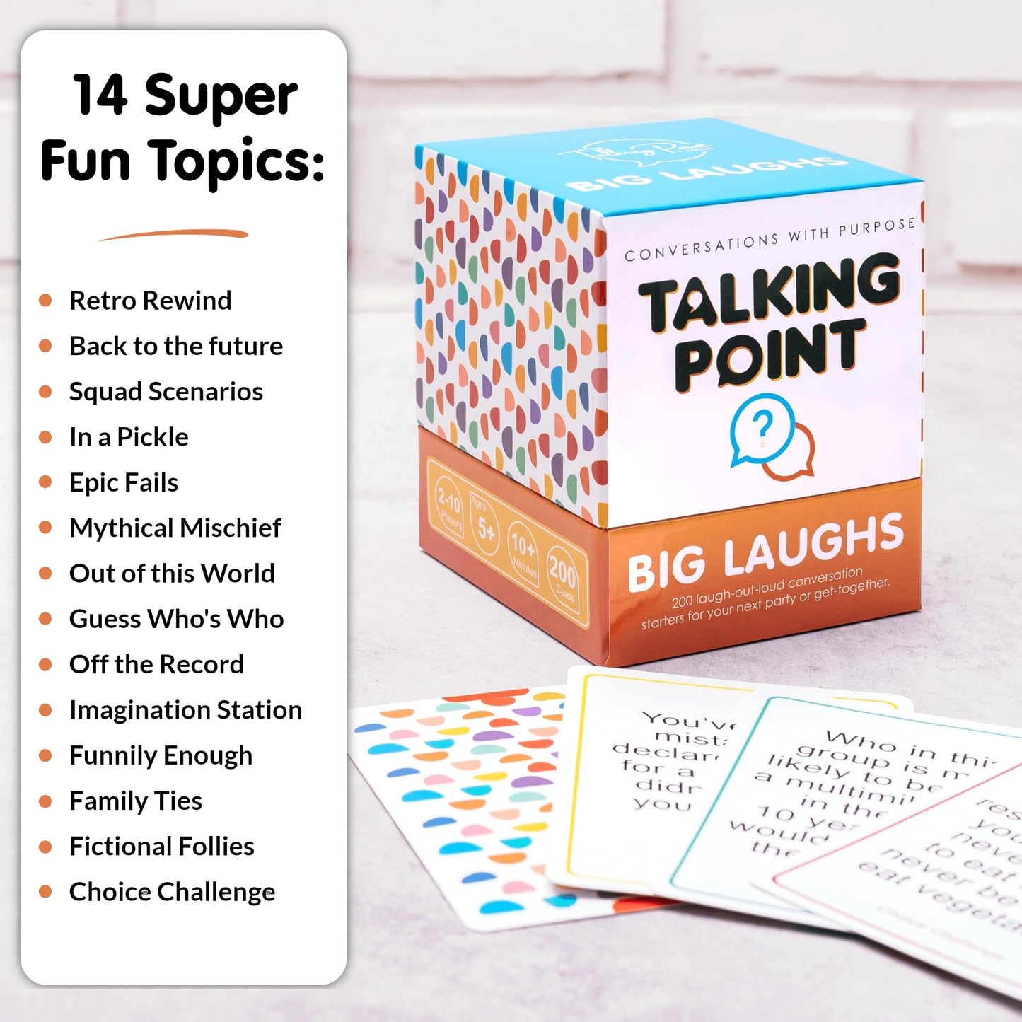 TALKING POINT CARDS Fun Conversation Card Game - 200 Hilarious Questions - Small - Mixed Material - Ideal for Parties and Family Reunions