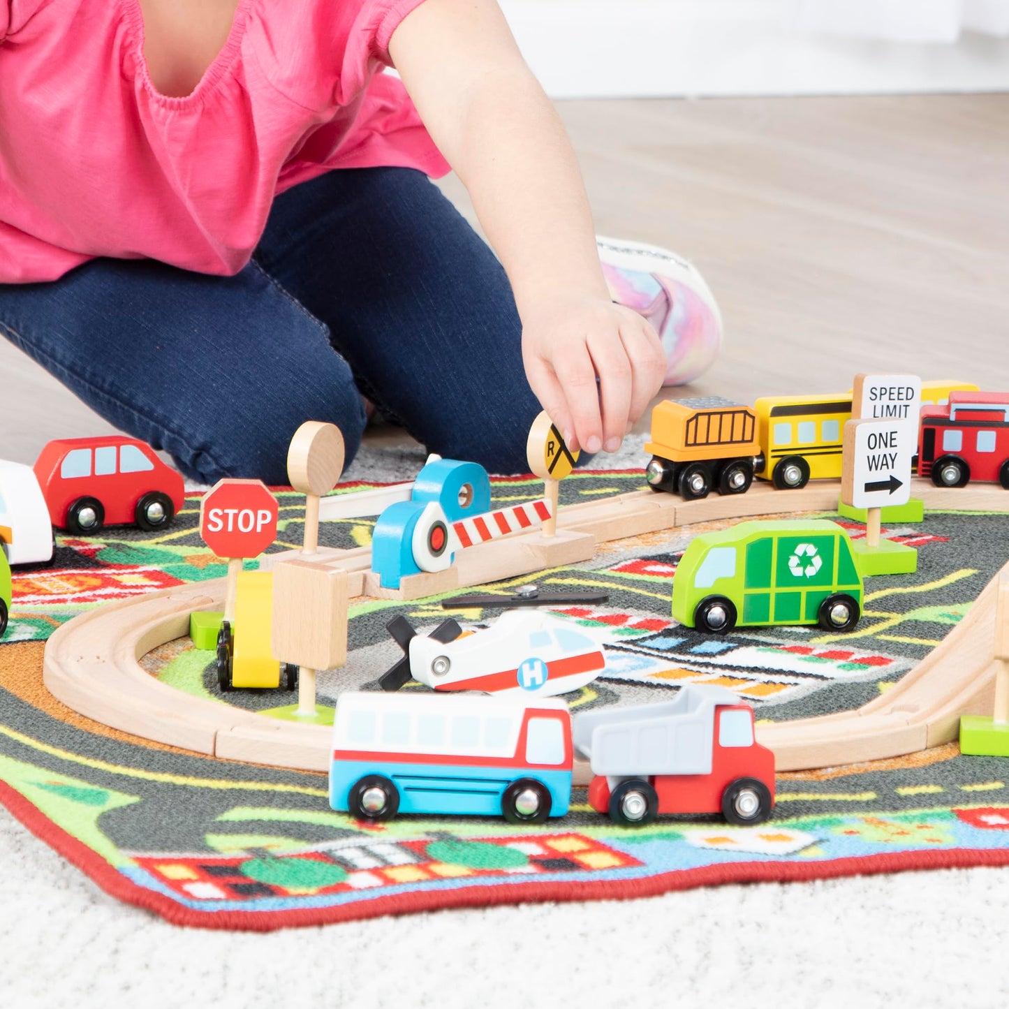 Melissa & Doug Deluxe Multi Vehicle Activity Rug - Multi, Model 96154, Wood Material