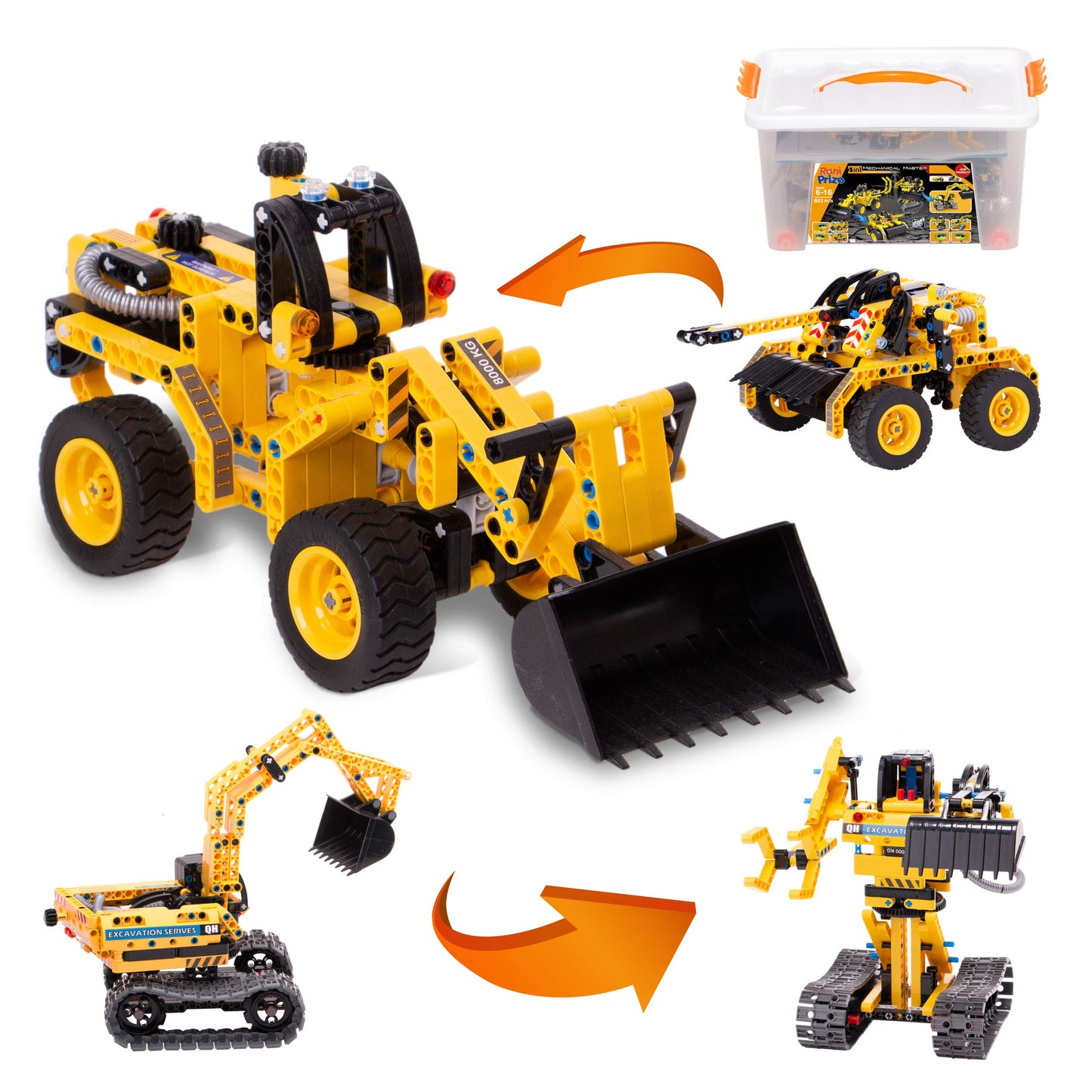 Rani Prize 4-In-1 Diy Construction Stem Toy: 603-Piece Excavator Building & Robotics Kit, Educational Engineering Playset For Boys & Girls 8-12, Quality Family Time Popular Gift With Storage Box