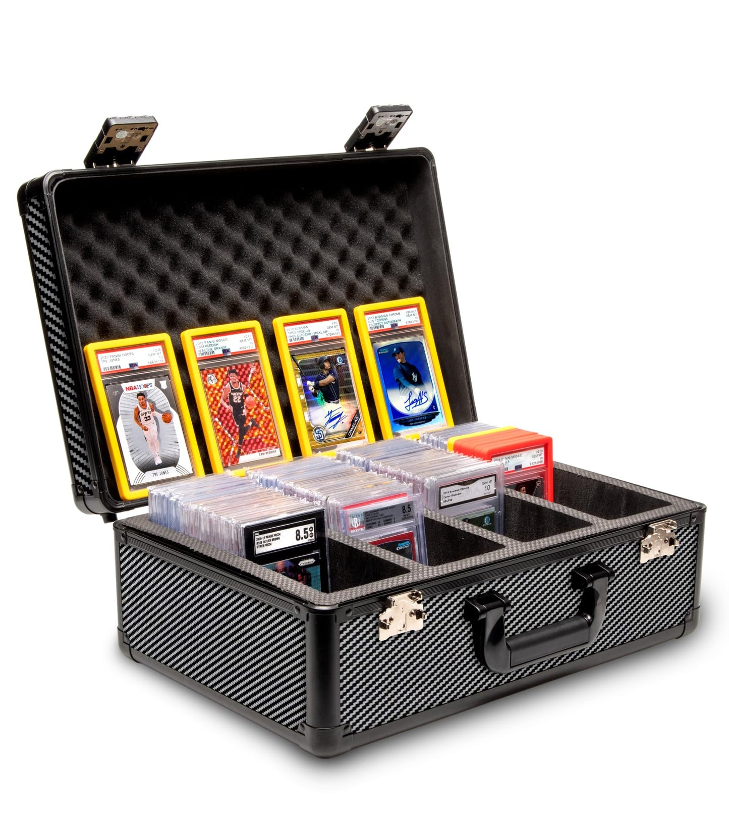 SLAB protective covering FUSION 4 Row Graded Card Storage Box PSA Card Slab Case For Graded cards Hold 160+ Slab Graded Card Case PSA Slab Box Graded Card Storage Sports Baseball Card Collector Gifts (CARBON FIBER)