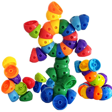 Kutoi Snap N Twist Building Toys - Wocky Blocks - 80 Piece Stem Snap Cubes For Preschool & Elementary School, Tactile Sensory To