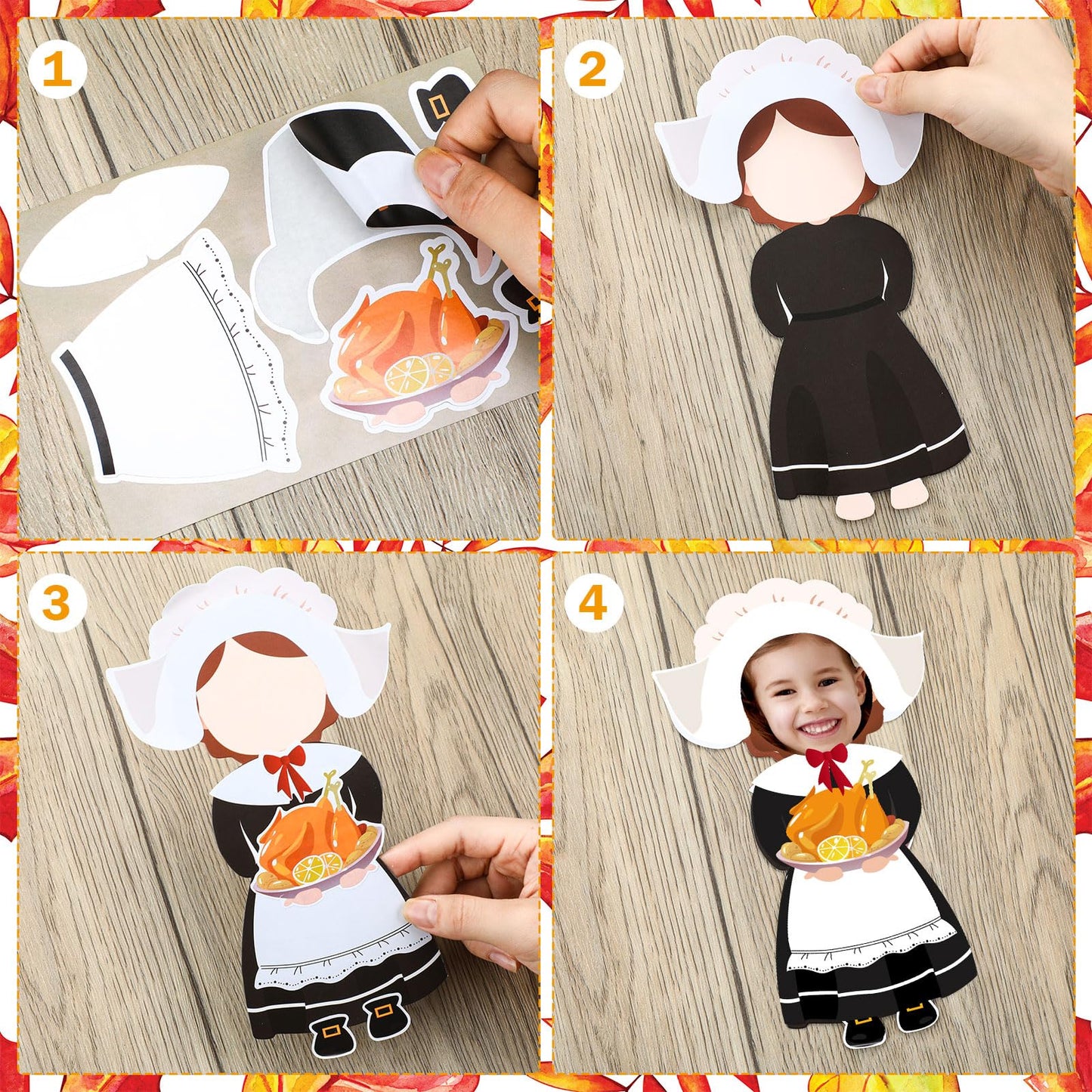 Qunclay 48 Sets Thanksgiving Pilgrim Boy and Girl Picture Frame Crafts Thanksgiving DIY Picture Frame Craft Kits Make Your Own P