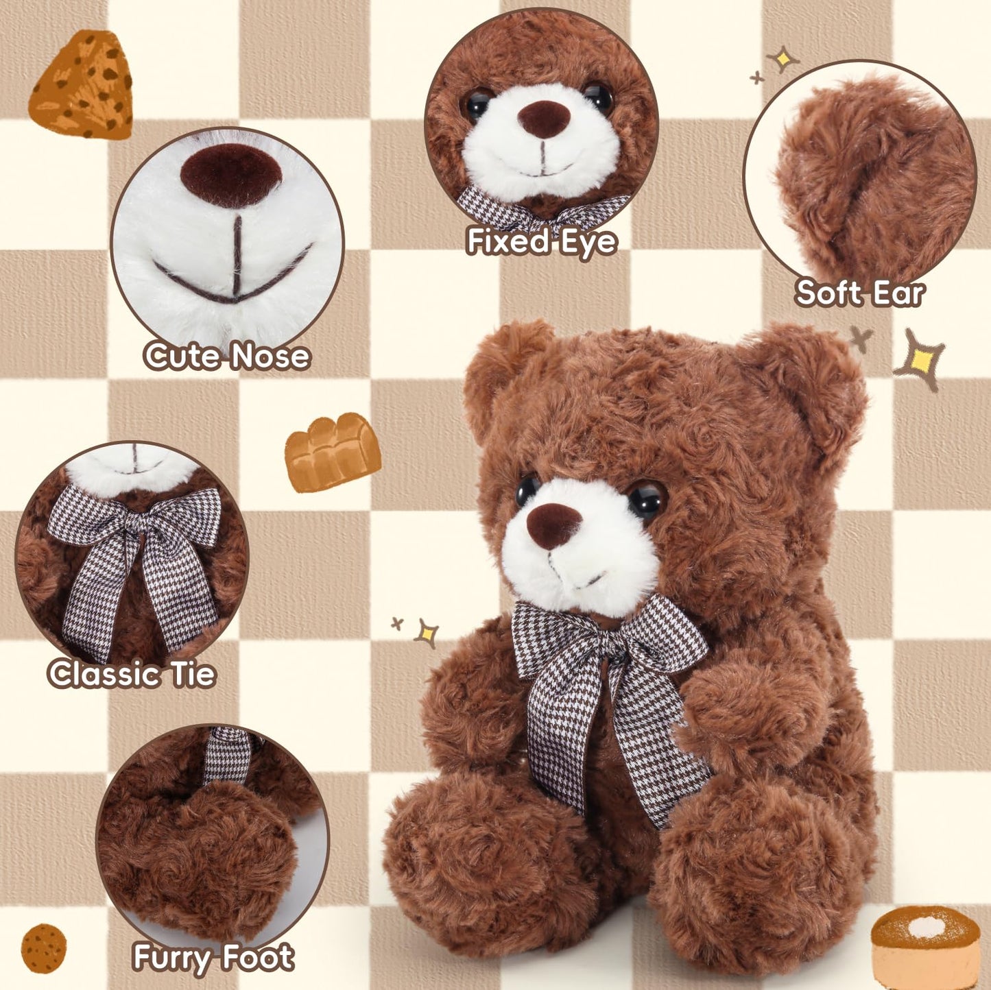 Vanlinny New Teddy Bear Stuffed Animal, Valentines Day Gifts For Kids Her Him Girlfriend Boyfriend, 8 Soft Stuffed Bear Plush To
