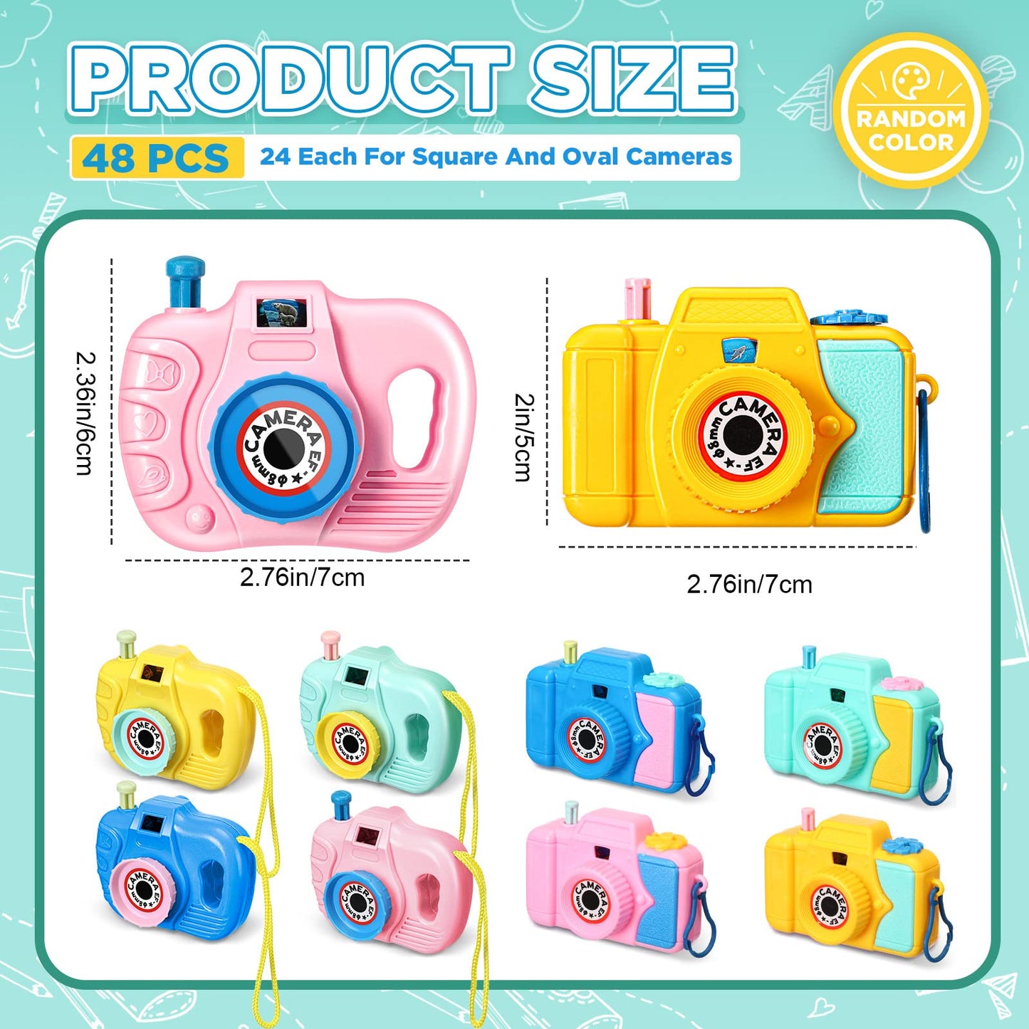 48 Pcs Valentines Day Kids Camera Toy Set Back to School Gifts Childrens Pretend Play Prop with Images in Viewfinder Mini Toy