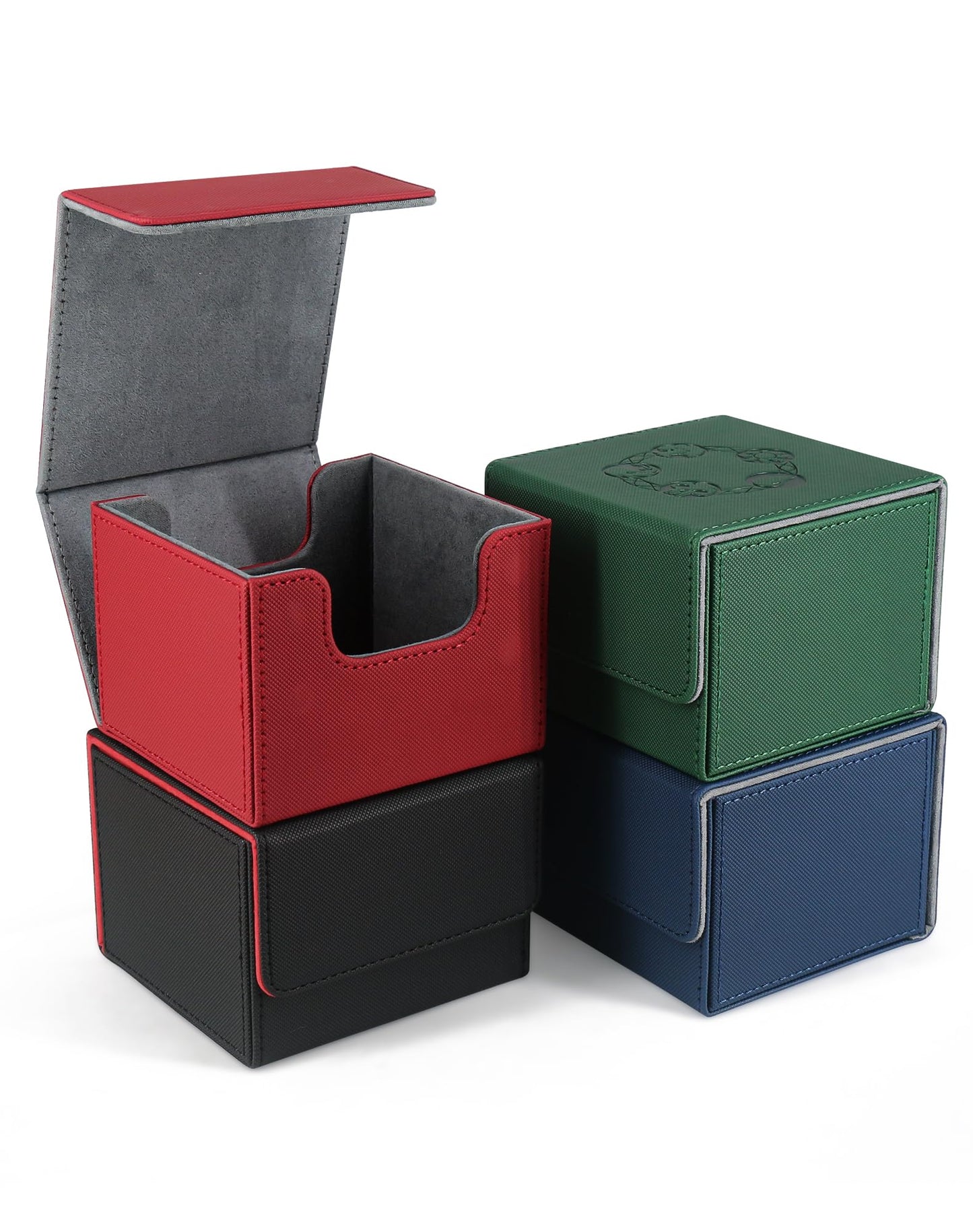 Zlca Card Deck Box With 2 Dividers For Mtg Cards, Large Horizontal Card Storage Box Fits 150+ Single Sleeved Cards, Pu Leather Commander Deck Box For Tcg Ccg (Black& Red)
