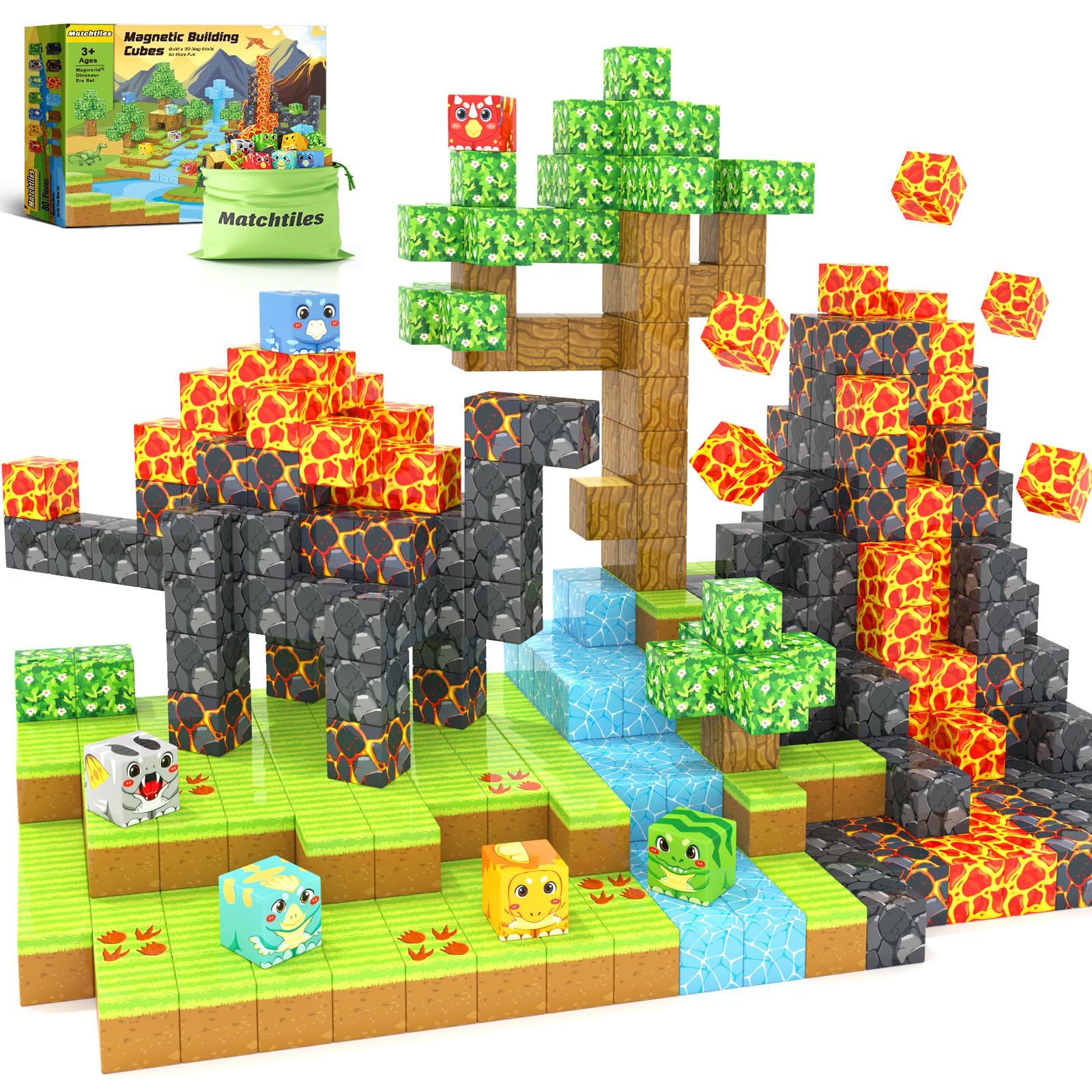 Magnetic Blocks Dinosaur Toys, Build Mine Magnet World Dinosaurs Set, Magnetic Tiles Building Toys For Boys & Girls Kids Ages 3-