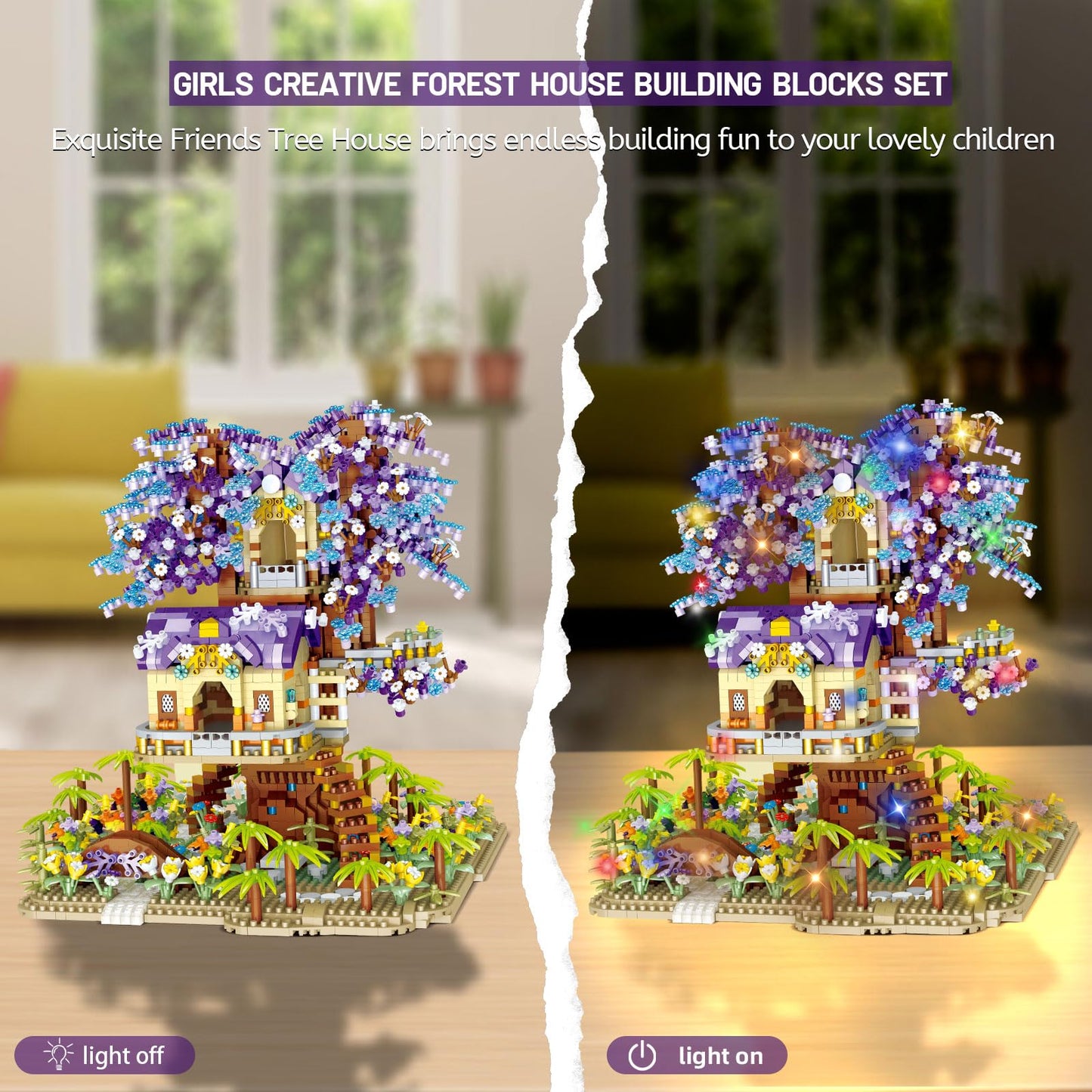 Pqkie Tree House Building Set,3049 Pcs Friendship Treehouse Street View Building Kit,Stem Creative Forest House Micro Blocks Toy