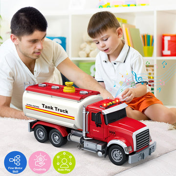 SpringFlower Toy Truck, Boy Toy for 3 4 5 6 Year Old Boys, Oil Tanker Truck Toy with Sound Light and Water Spray Function, Chris