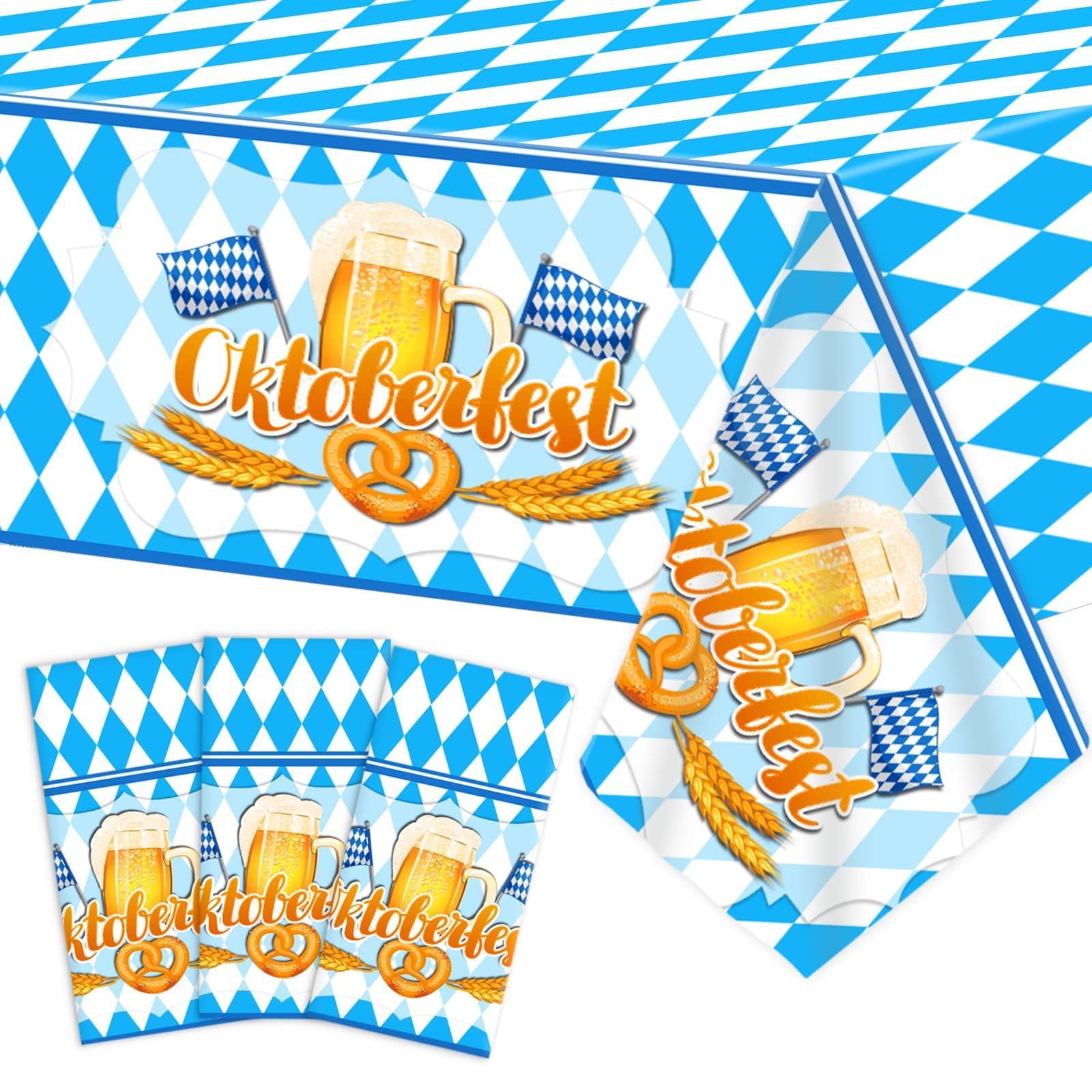 3 Pieces Oktoberfest Tablecloths Oktoberfest Party Supplies Oktoberfest Plastic Table Cover For Oktoberfest Party Favors Supplies Decoration