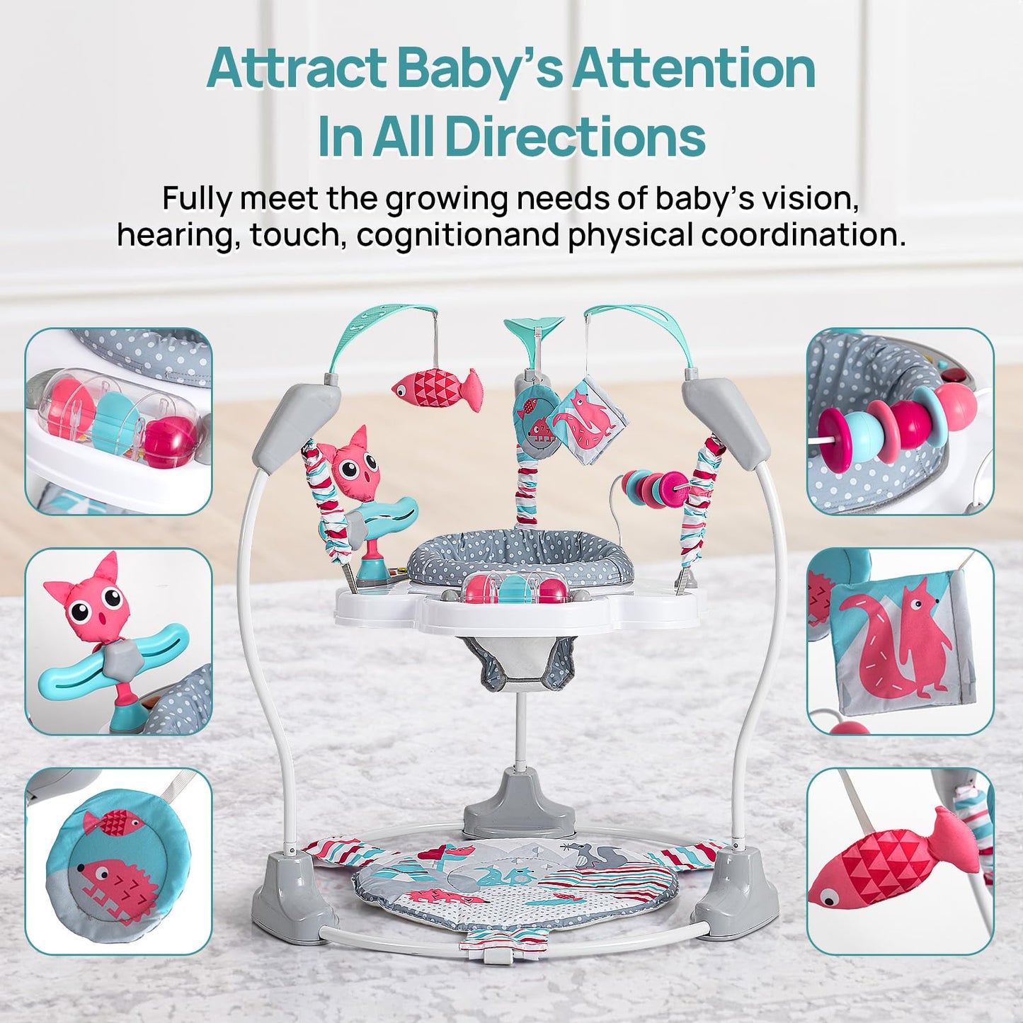 AskCat Portable Baby Activity Center - Pink, Plastic, 7-18 Months Developmental Toys