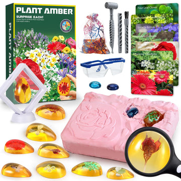 Woumserta Flower Amber Dig Kit - 8 Flowers Specimens Excavation Kit, Flower Toy For Kids Girls, Plant Gift Dig Kits, Flower Plan
