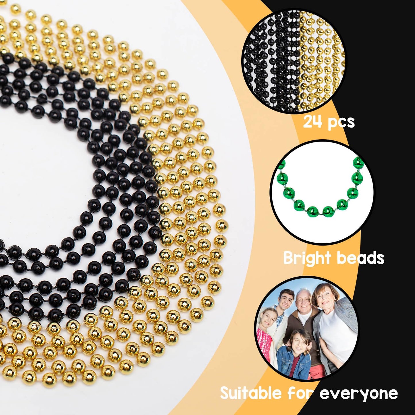Artlunar 24 PCS Bead Necklace, 33'' Gold Black New Years Eve Bead Party Favors, Festival Parade Throw Accessories For Festival E