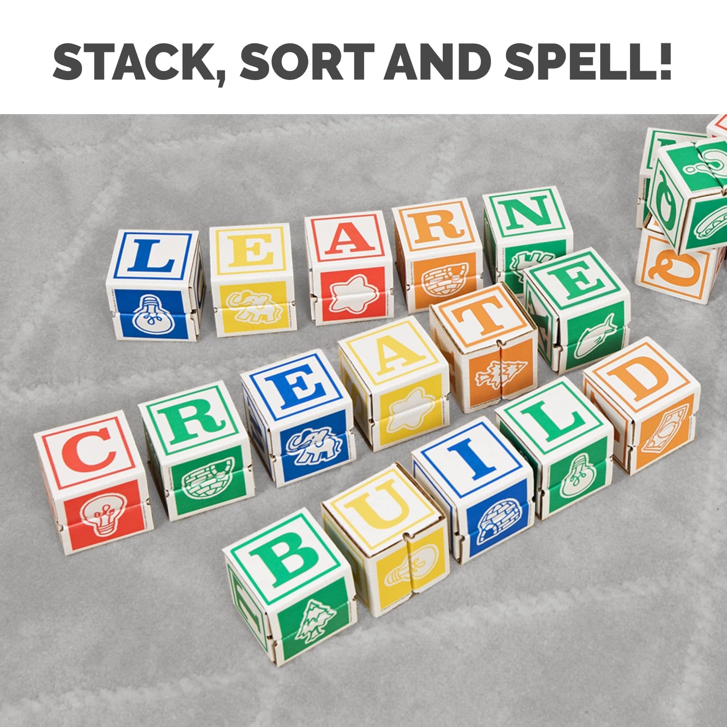 Bankers Box at Play Cardboard ABC/123 Building Learning Blocks  50 Pack  Larger 3x 3 Montessori Toy Blocks for Kids and Families