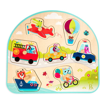 B. Toys- 4 Wooden Peg Puzzles- Dinosaurs, Sea Animals, Vehicles, Farm – Puzzles For Toddlers, Kids – 18 Months +
