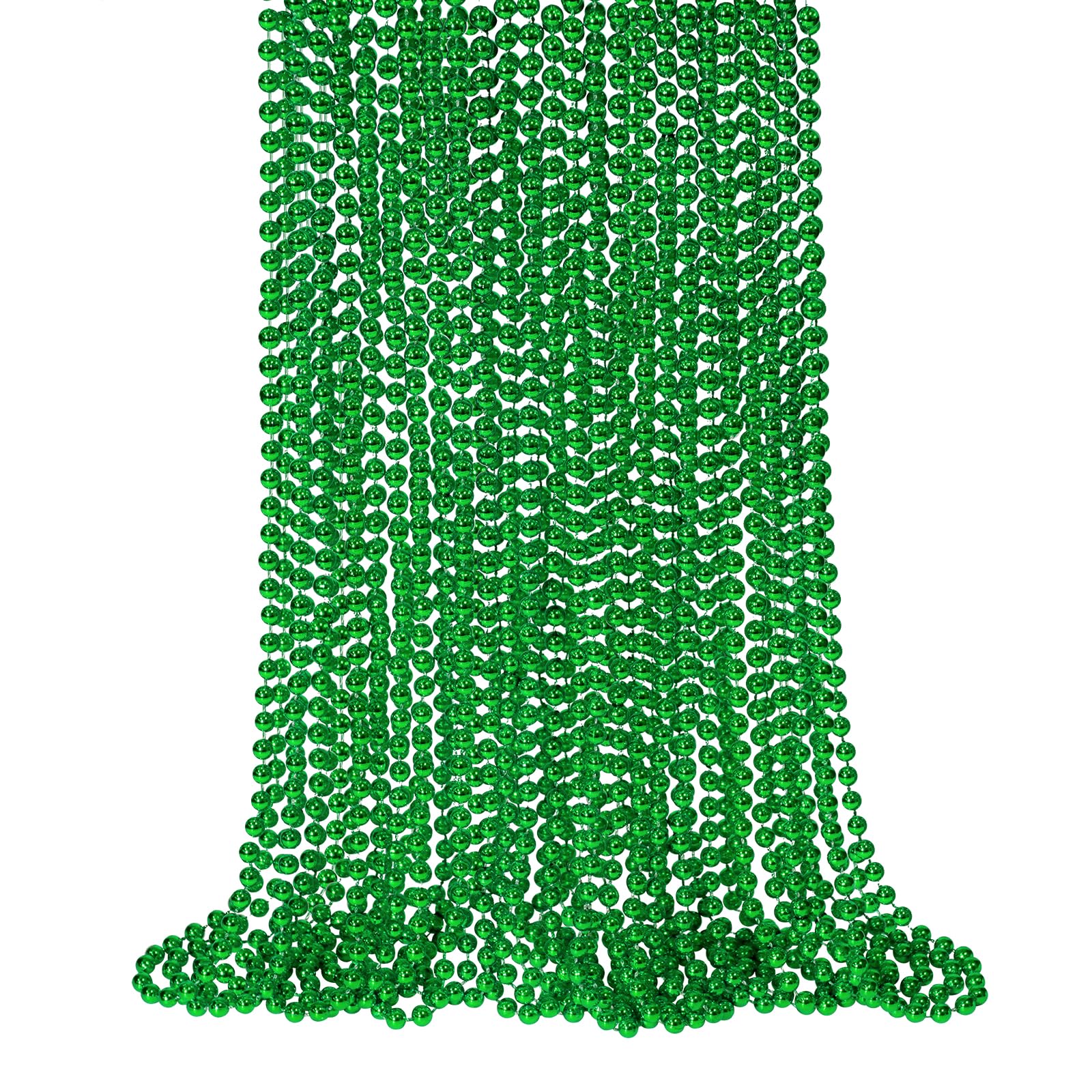 SHAOQINLIN 24 Pcs 33 Inch 7 mm Metallic Green Bead Necklaces, Mardi Gras Beads Necklace St. Patrick's Day Bead Necklaces Bulk fo