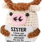YUEYUQIU Funny Handmade Crochet Cow Gifts for Sister - Sister L Love You to The Moon and Back  Cute Small Cow Gifts for mature-themed Sister Big Little Sister from Sister Birthday Christmas Stocking Stuffers