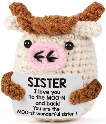 YUEYUQIU Funny Handmade Crochet Cow Gifts for Sister - Sister L Love You to The Moon and Back  Cute Small Cow Gifts for mature-themed Sister Big Little Sister from Sister Birthday Christmas Stocking Stuffers