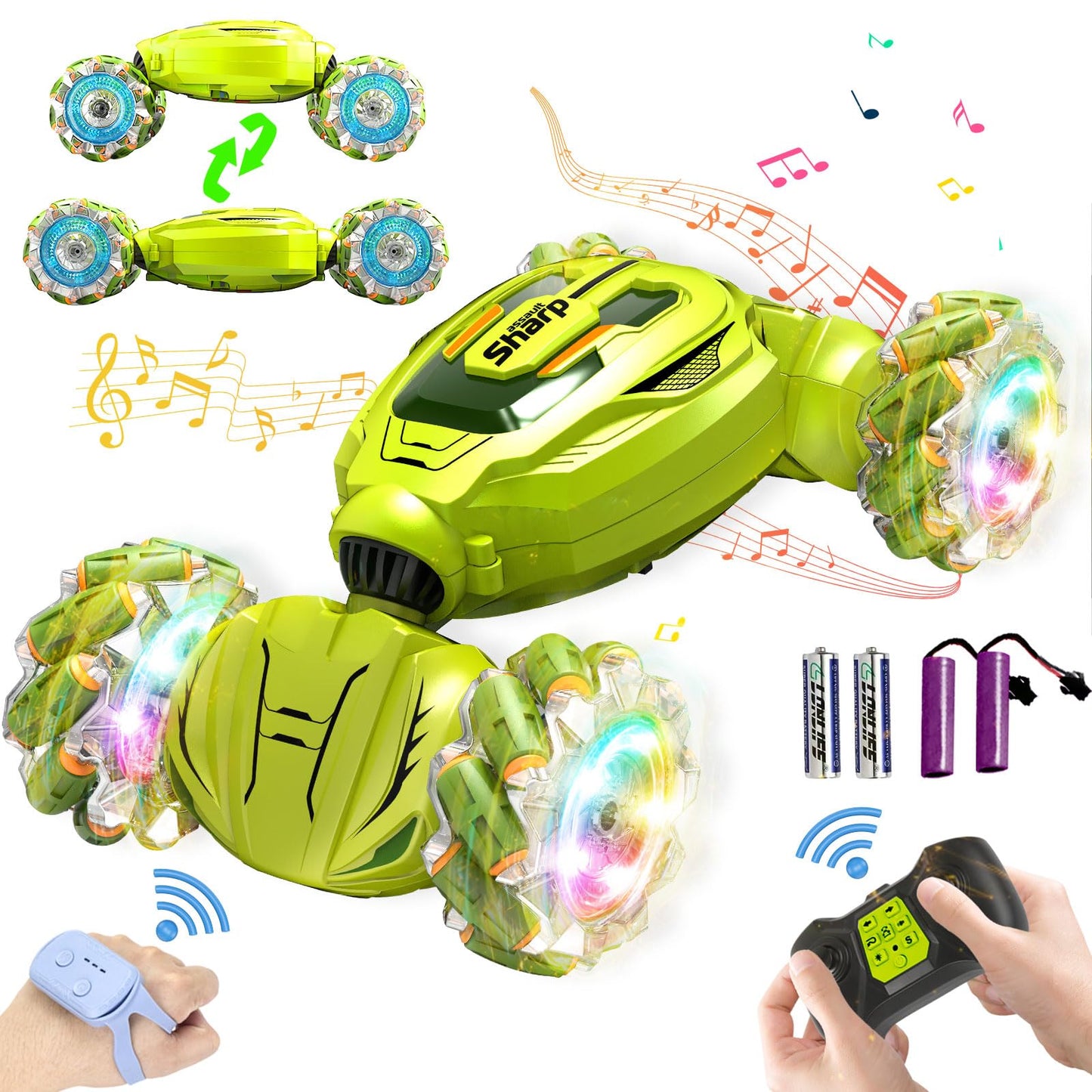 NESTALK Gesture Sensing RC Stunt Car Toys for Boys 6-12 Years Old, 2.4GHz Hand Controlled Car with Light & Music 360 Rotation 4W