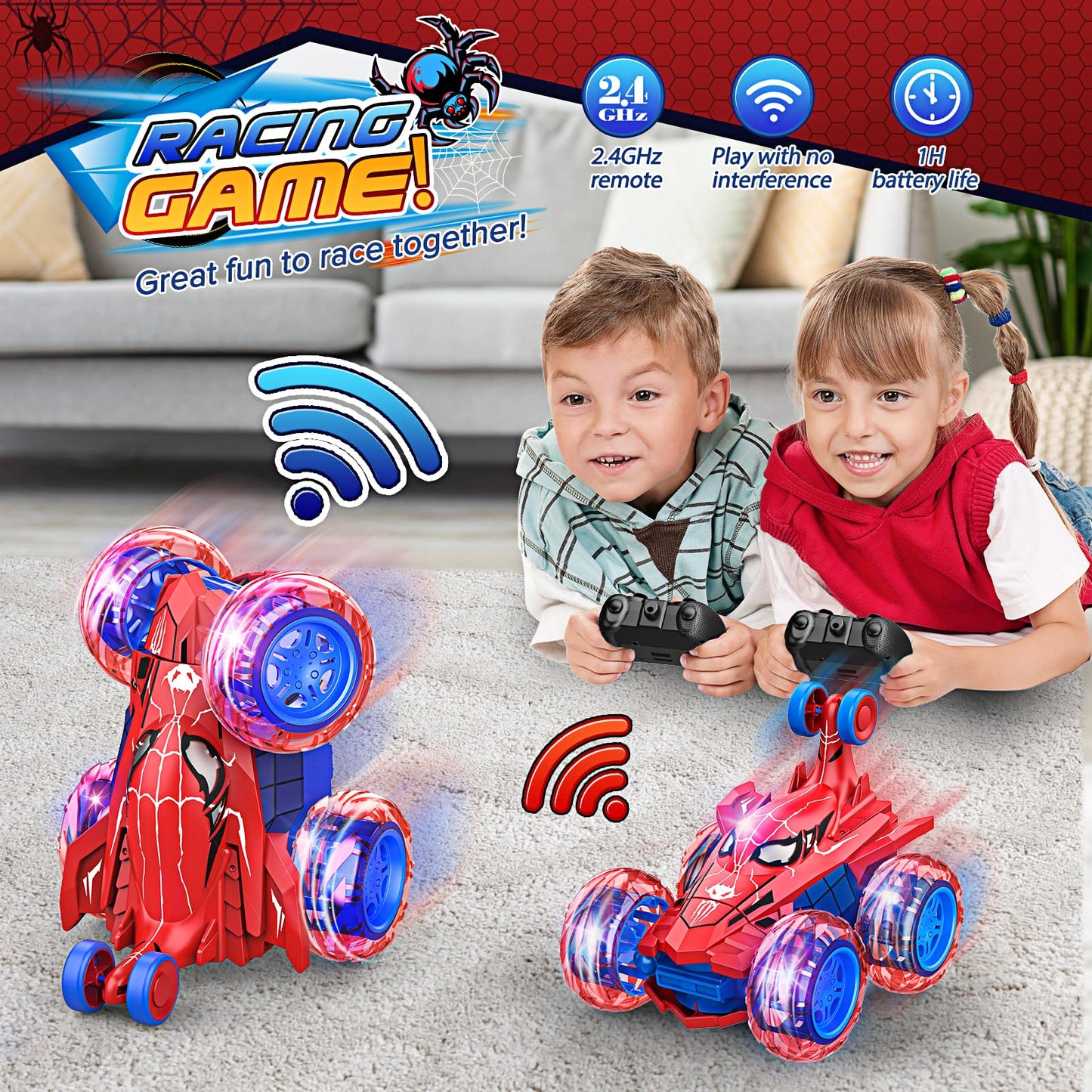 Spider Remote Control Car RC Car Toys for Boys 3 4 5 6 7 8 9 10 Year Old,360 Fast Stunt RC Cars with 4WD Wheel Lights,Fun Spider