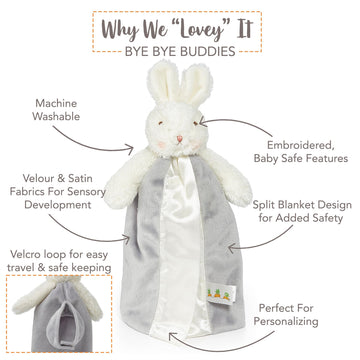 Bunnies By The Bay Bloom Bunny Bye Bye Buddy - Travel Size Baby Lovey - 11 inch Stuffed Rabbit and Baby Blanket - Super Soft Vel
