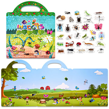 Astaron Reusable 3D Puffy Sticker Book For Kids 2-6, Cute Waterproof Insects Stickers 88 Pcs,Puffy Sticker Game Travel Stickers And Educational Sensory Learning Toy Busy Book,4 Fold-Out Scenes Choices