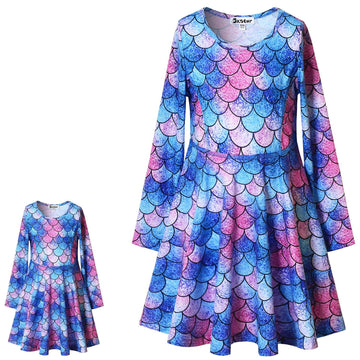 Long Sleeve Mermaid Dresses For Girls Kids 10 11 Matching 18 Inch American Doll