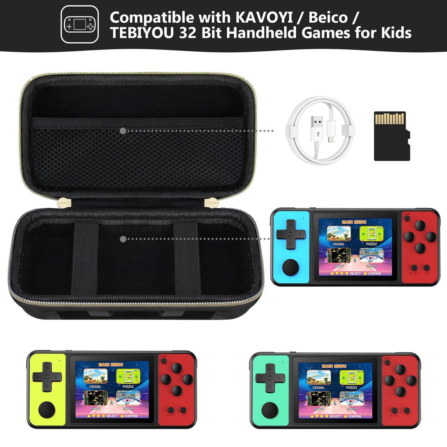 Supmay Carrying Case Compatible With Kavoyi / Beico / Tebiyou 32 Bit Handheld Games For Kids, Portable Arcade Gaming Player Stor