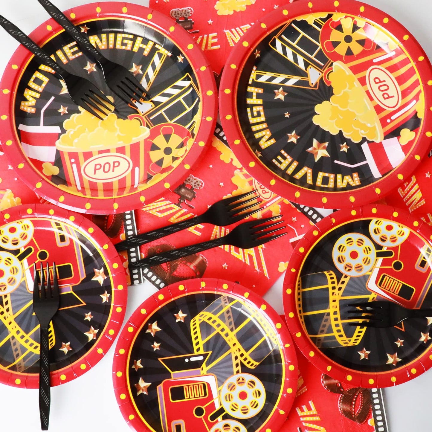 96 Pcs Movie Night Party Supplies Paper Plates Napkins Movie Party Tableware Set Awards Ceremony Theme Party Decorations Favors