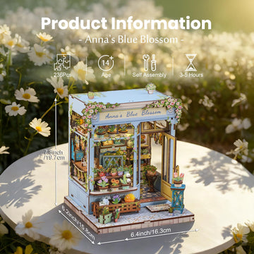 Fsolis Book Nook Kit - DIY Scene Miniature Dollhouse Kit for mature-themeds  Bookshelf 3D Puzzles 255PCS  Tiny House Mini Flower Shop Model Booknook Craft  Gifts for Women Puzzle Lovers (Anna 's Blue Blossom)