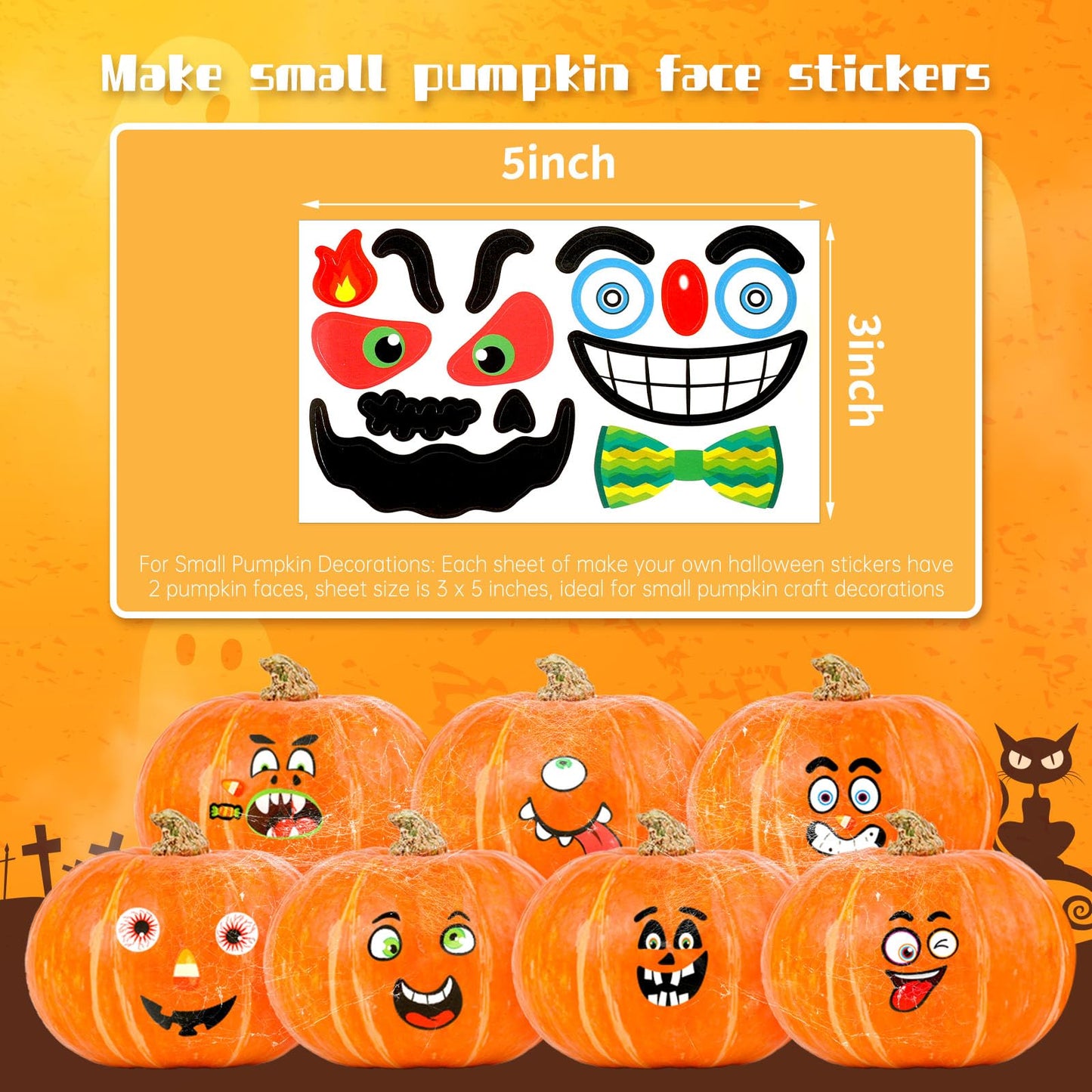 96 Pieces of Mini Halloween Pumpkin Decorating Stickers,Mini Pumpkin Face Stickers for Kids Halloween Party Favors Trick or Trea