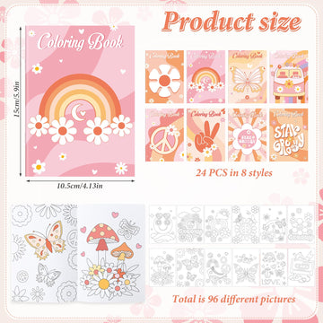 Honoson 24 Pcs Hippie Boho Coloring Books Kids Stay Groovy Drawing Book Peace Sign Mini Coloring Book Daisy Rainbow Hippie Bus A