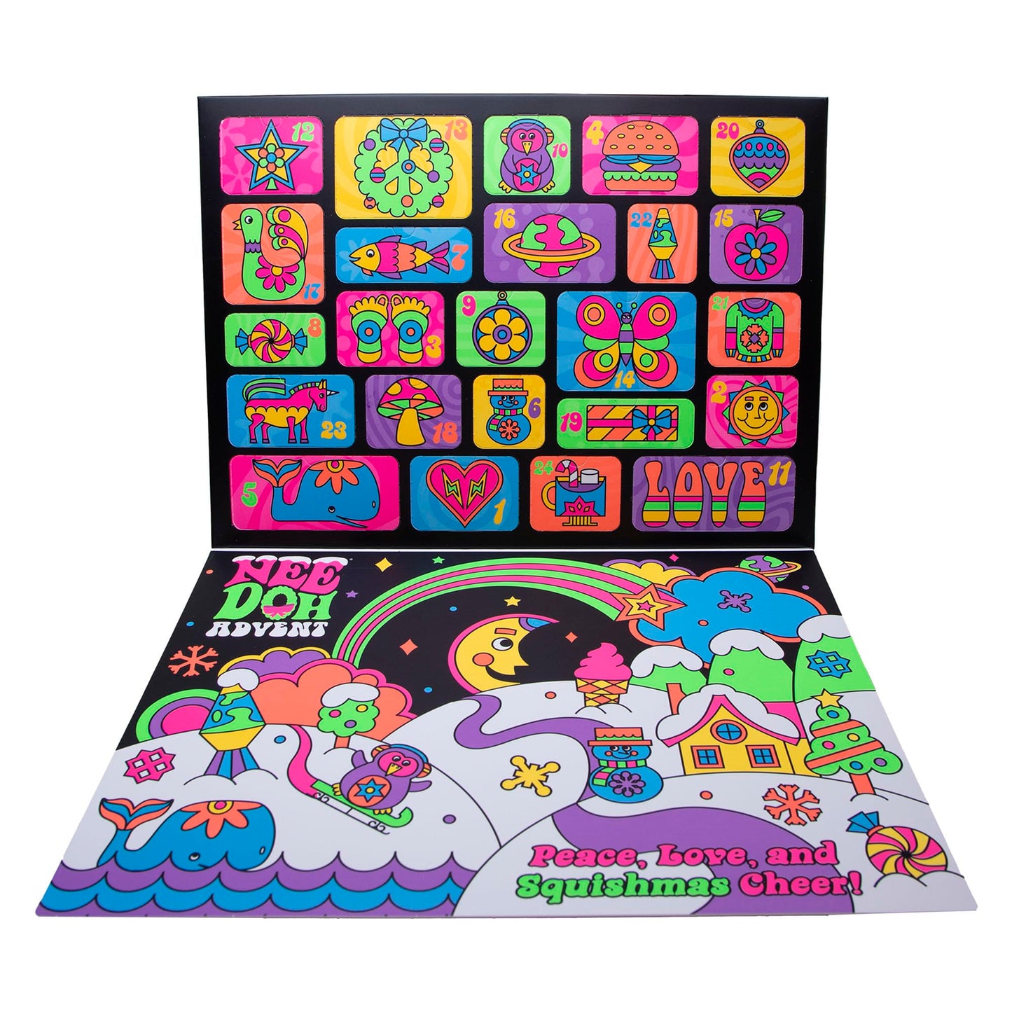 Schylling NeeDoh Squishmas Advent Calendar - 24 Mini Squeeze Toys - Christmas Countdown - Ages 3 to mature-themed