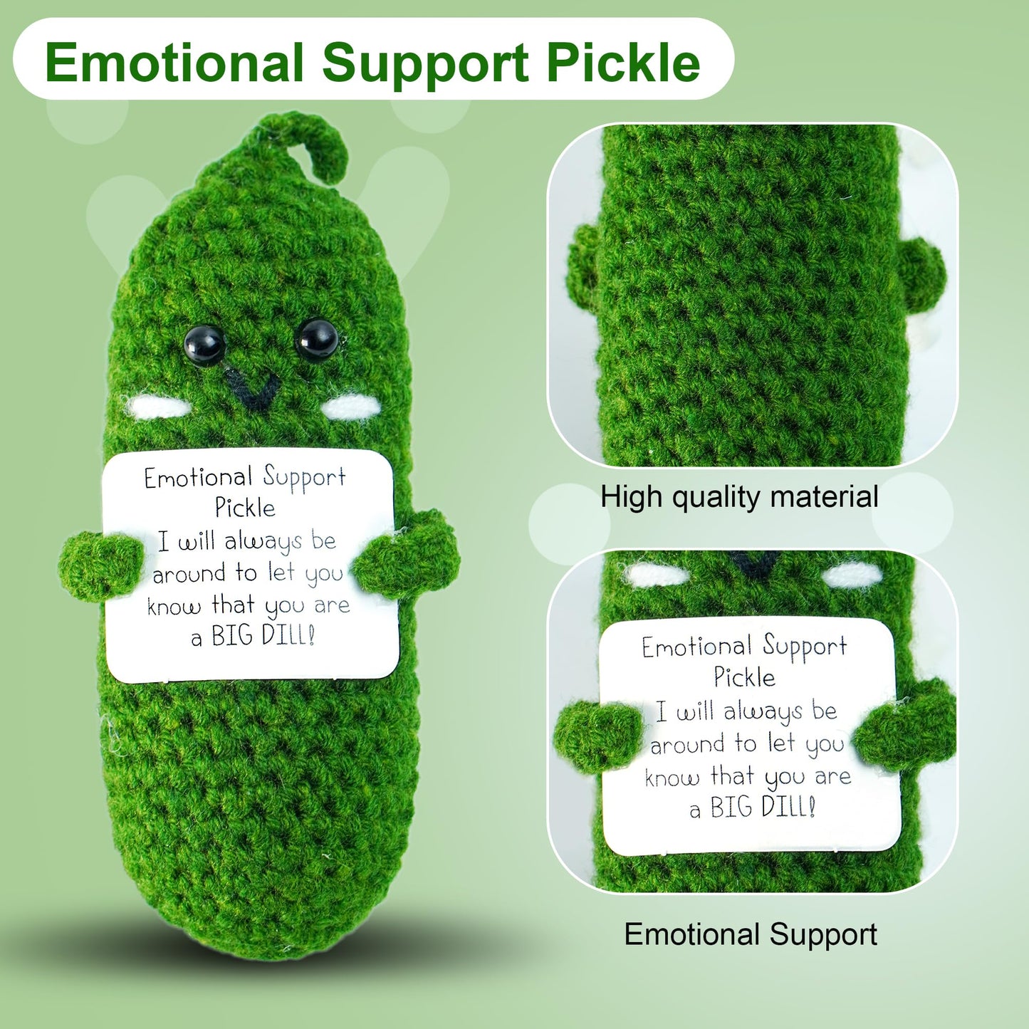 DHOEM Emotional Support Pickle - 3" Mini Crochet Doll, Wool, Green, SGHUANGUA01, Cute Gift for Women, Cheer Up Birthday, St. Patrick's Day