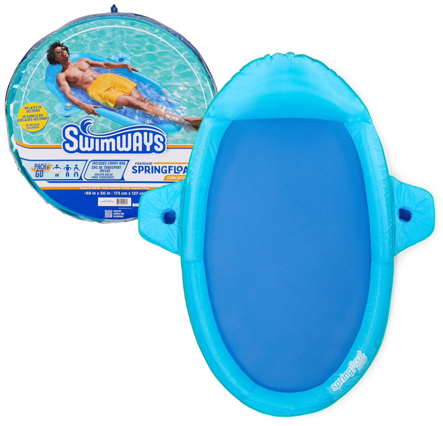 SwimWays Spring Float enhanced SunCatcher Pool Lounge Chair with Hyper-Flate Valve  Blue