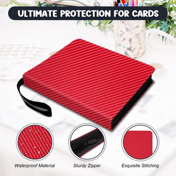 9 Pockets Trading Card Binder  HYMENEX 900 Pockets Baseball Card Binder with Sleeves and Zipper for Game Sports Cards and Kids Organized (Red)