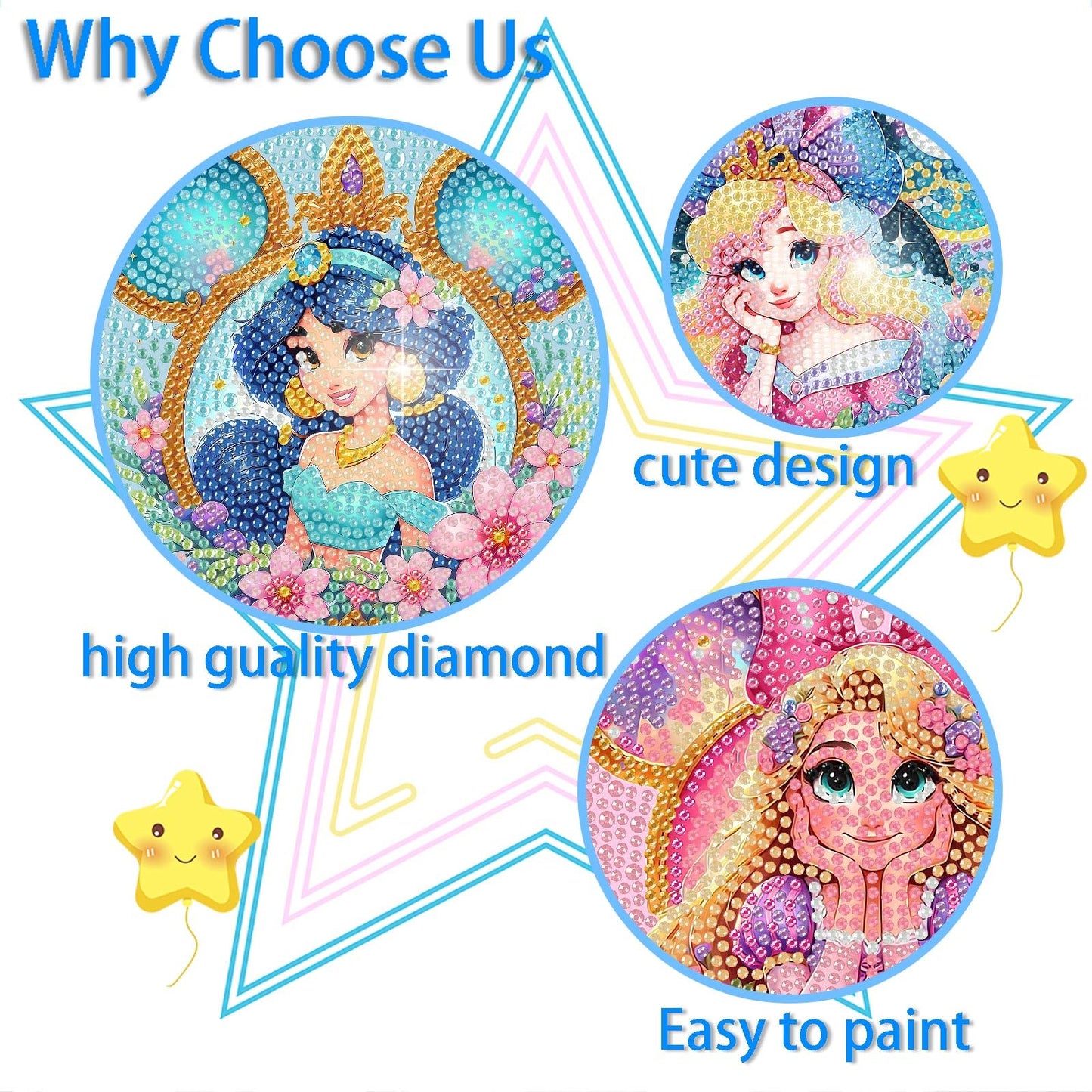 nekpiahu Diamond Art Painting Kits for Kids, 6 Pack Cartoon Gem Crafts, 6x6 inches, Suitable for Ages 4-12, Color Variants JXDXZ09-JX