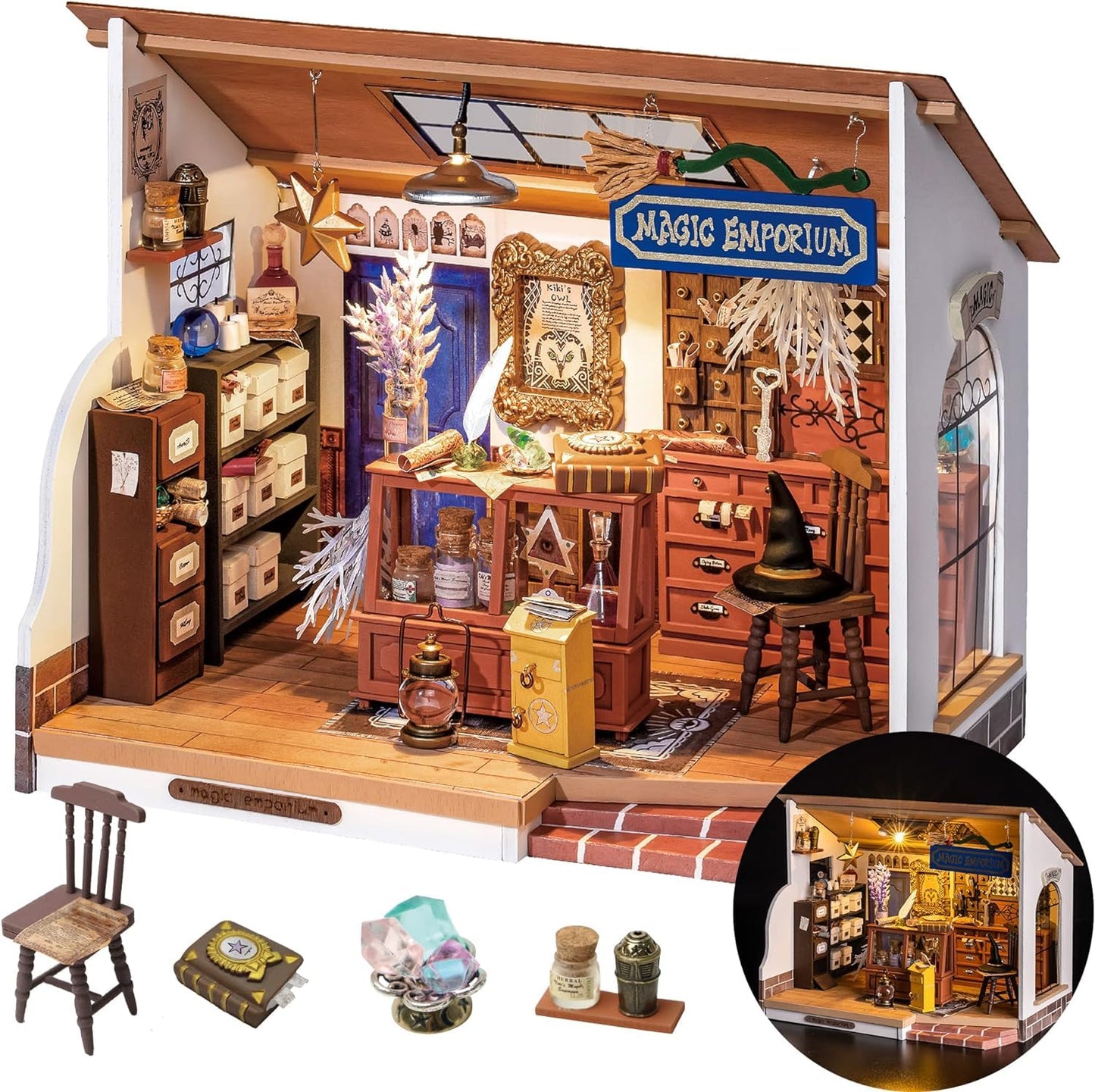 Rolife DIY Miniature House Kit Magic House  Tiny House Kit for mature-themed to Build  Mini House Making Kit with Furniture  Halloween for Family and Friend (Kiki 's Magic Emporium)