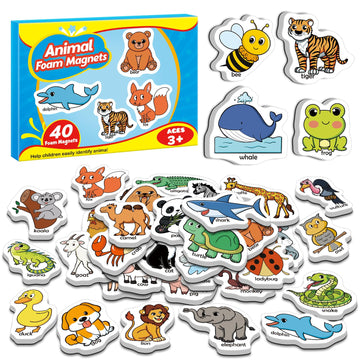Broytain 40 Animal Fridge Magnets For Toddlers,Animal Foam Refrigerator Magnets Toys For Kids Whiteboard,Learning Games,Educatio